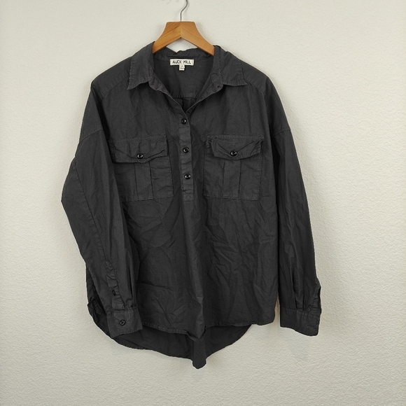 Alex Mill Keeper Oversized Popover Button Long Sleeve Shirt In Charcoal Size M - Picture 1 of 10